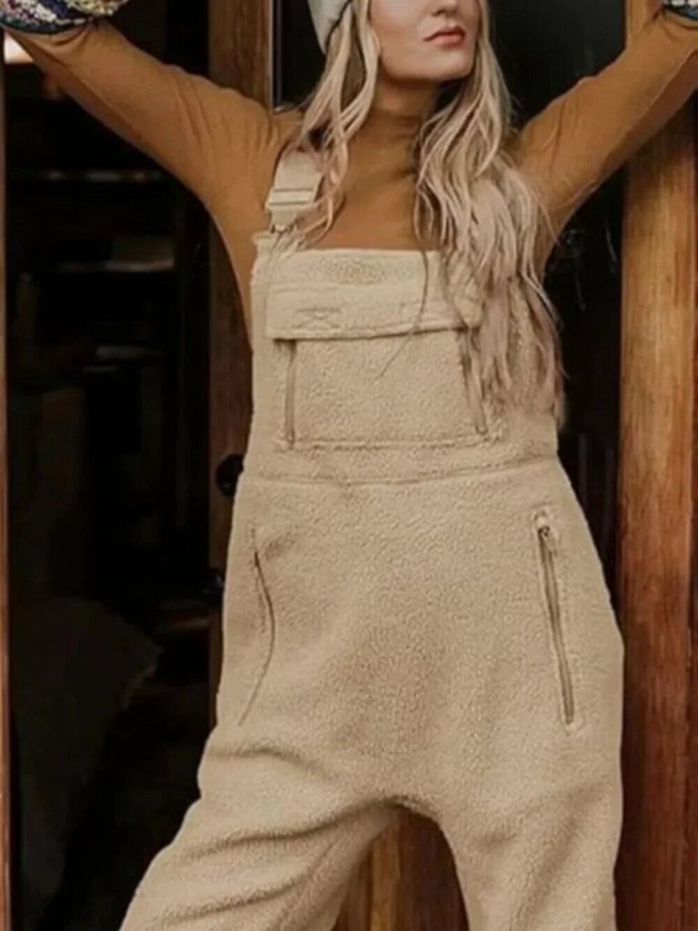 Mountain Cabin Khaki/Beige Fleece Overalls - Picture 2 of 7